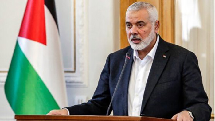 2024年3月26日，哈馬斯駐多哈政治局領袖伊斯梅爾．哈尼亞（Ismail Haniyeh）在伊朗向媒體發表談話。（照片來源：AFP）